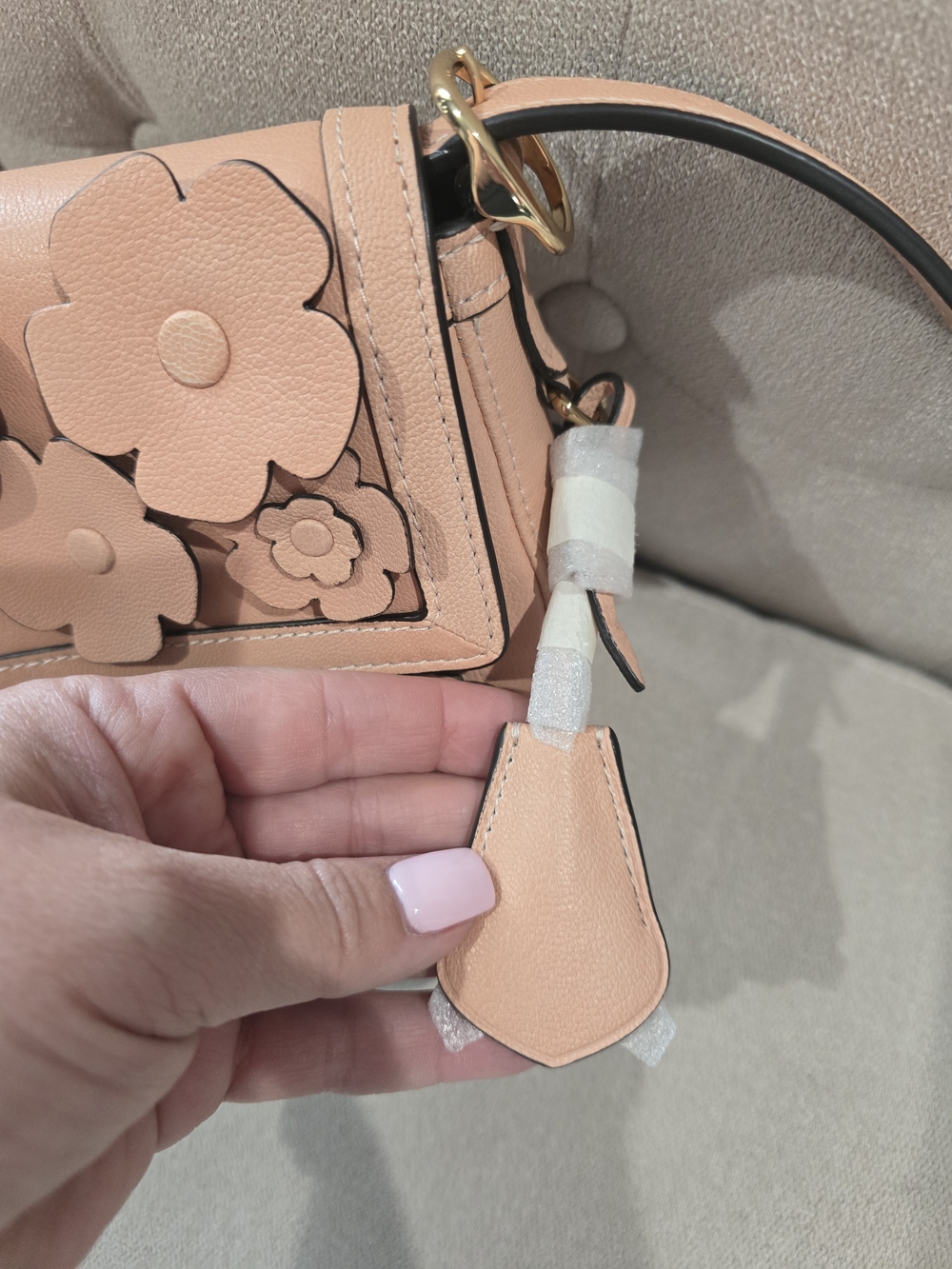 Coach Blush Pink Floral Appliqué Leather Shoulder Bag - Picture 3 of 4